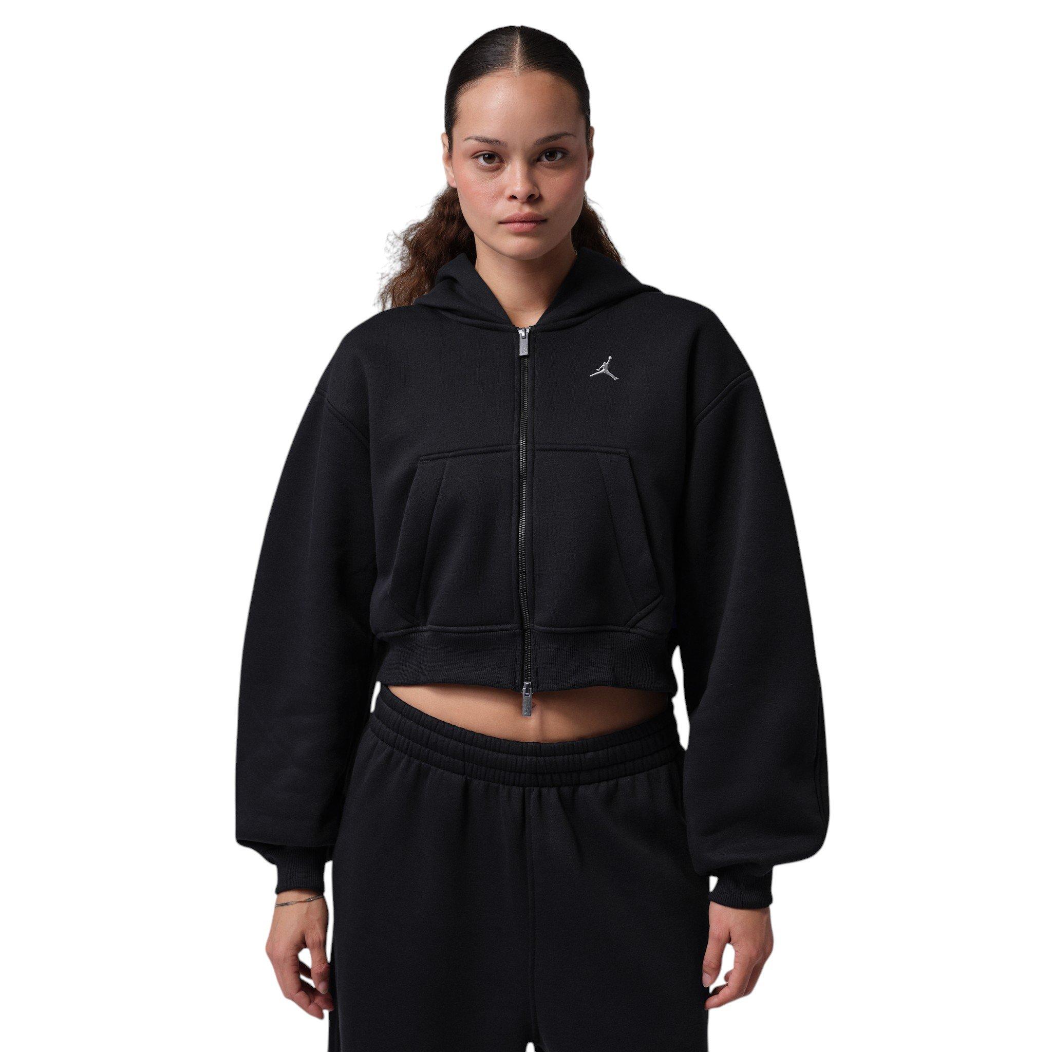 Jordan Women's Brooklyn Cropped Full-Zip Hooded Jacket - Black - BLACK